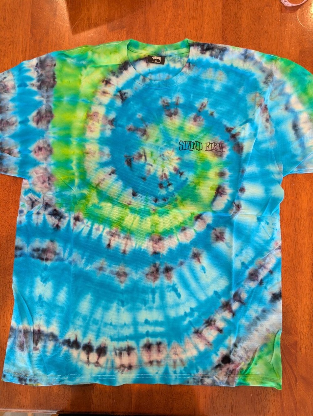 Stussy "End Racism Now" Men's XL Tie-Dye Graphic T-Shirt Crew Neck "Stand Firm"
